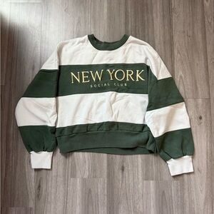 Abercrombie & Fitch Green and White Soft Crop Sweatshirt